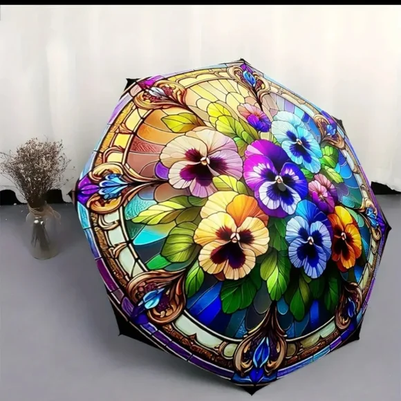 ποΈ πβοΈ RAINBOW OF PANSIES COLOUR BURST COMPACT UMBRELLA βοΈπ - Picture 2 of 6